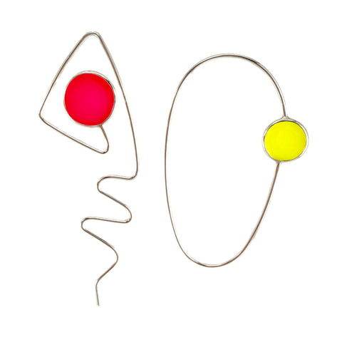 Popper Pair Earrings, Silver, Chartreuse & Fuchsia