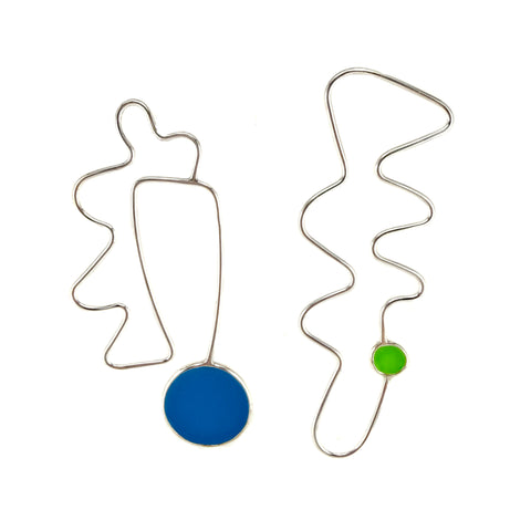 Popper Pair Earrings, Silver, Teal & Green