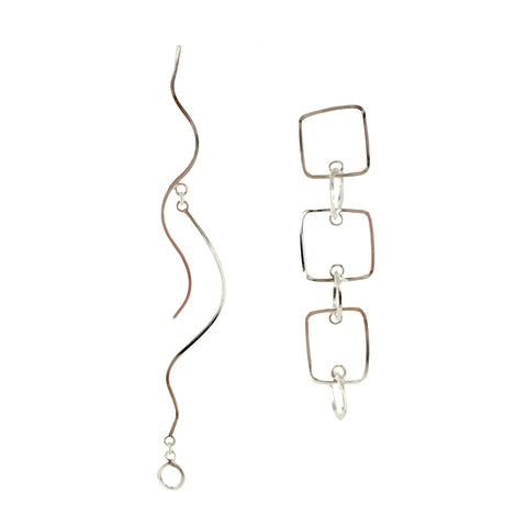 Line Drawing Earrings, Silver, 1
