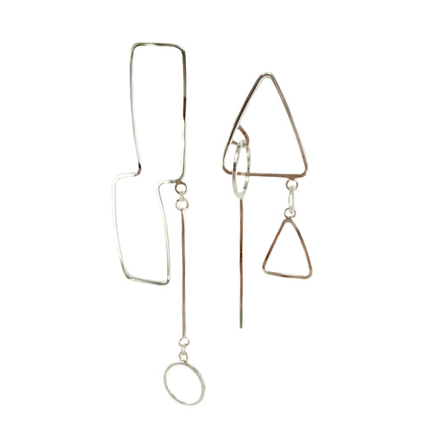 Line Drawing Earrings, Silver, 3