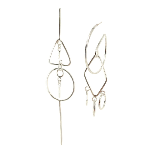 Line Drawing Earrings, Silver, 4