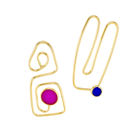 Popper Pair Earrings, Gold, Purple & Blue