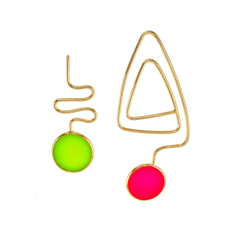 Popper Pair Earrings, Gold, Lime & Neon Pink