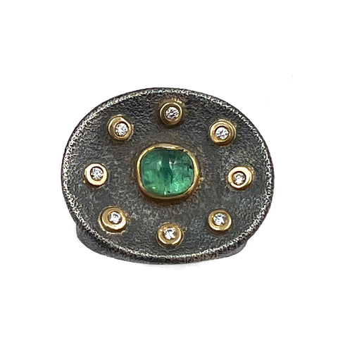 Green Toumaline & Diamond Chunky Ring