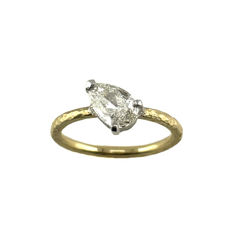 Diagonal Pear Shaped Diamond Solitaire Ring