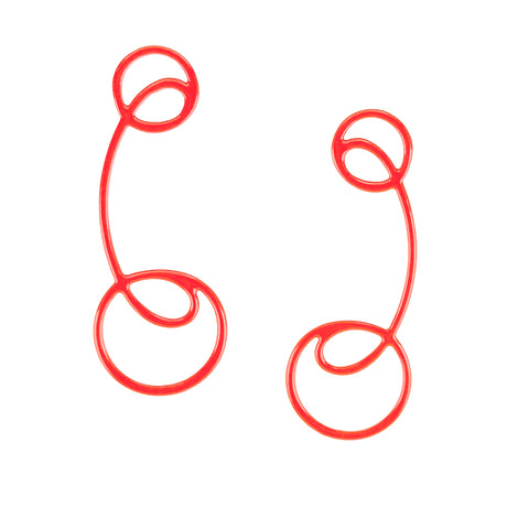 Linework Barbel Earrings, Red