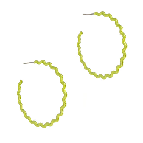 Wavy Hoop Earrings, Shocking Green, Small