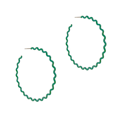 Wavy Hoop Earrings, Malachite, Large