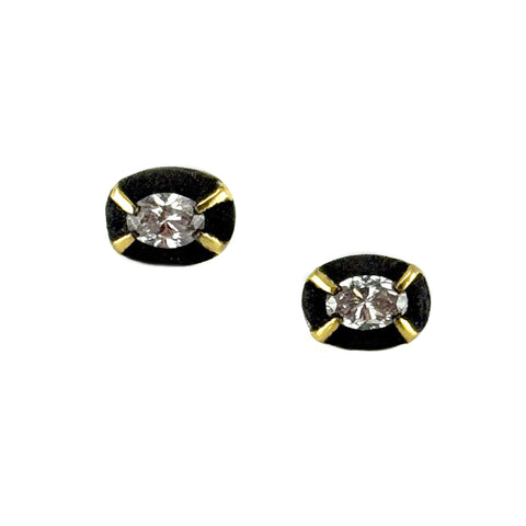 Oval Diamond Black Halo Studs