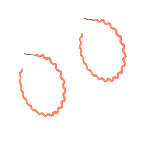 Wavy Hoop Earrings, Light Neon Coral, Small