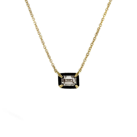 Emerald Cut Diamond Black Halo Necklace