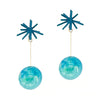 Sputnik Round Drop Earrings, Lagoon / Teal Marble