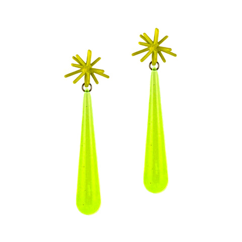Sputnik Long Drop Earrings, Neon Chartreuse