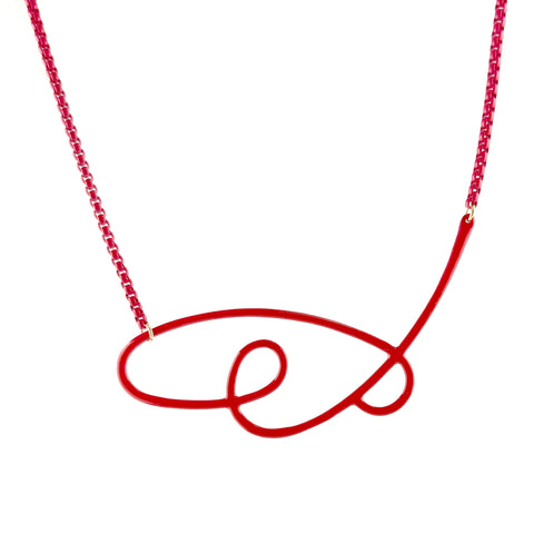 Linework 3 Loop Necklace, Red / Red