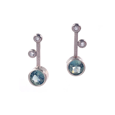 Teal Sapphire and Diamond Stud Earrings