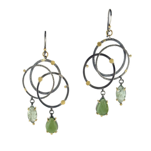 Green Triple Circle Earrings