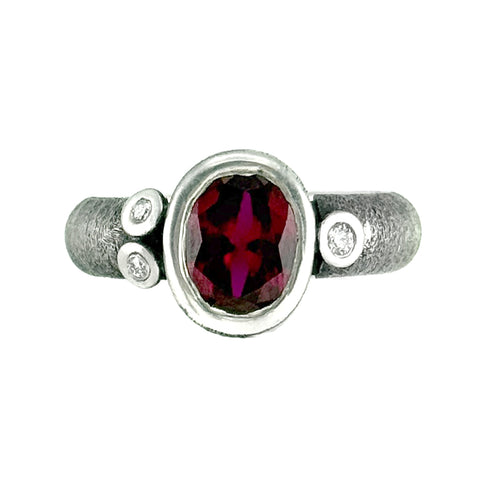 Ruby and Diamond Silver Ring