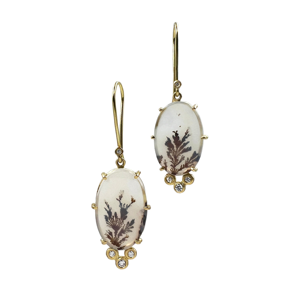 Dendritic Agate and Diamond Earrings