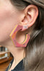 3Qtr LG Post Hoop Earrings, Pink / Orange