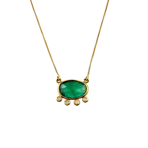Emerald and Diamond Dot Necklace