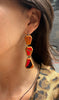 Triple Gem Dangle Earrings, Red