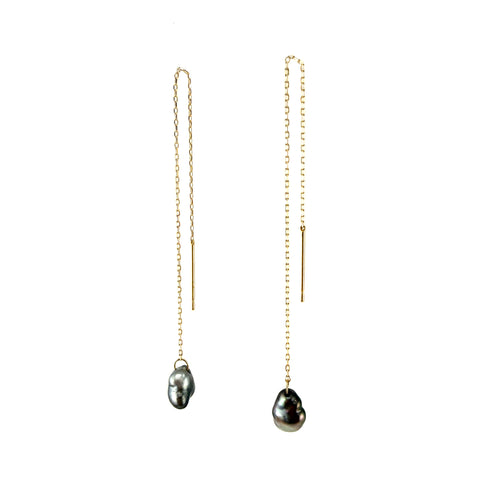 Gray Keshi South Sea Threader Earrings