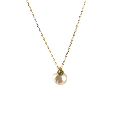 Baby Keshi Pearl & Emerald Necklace