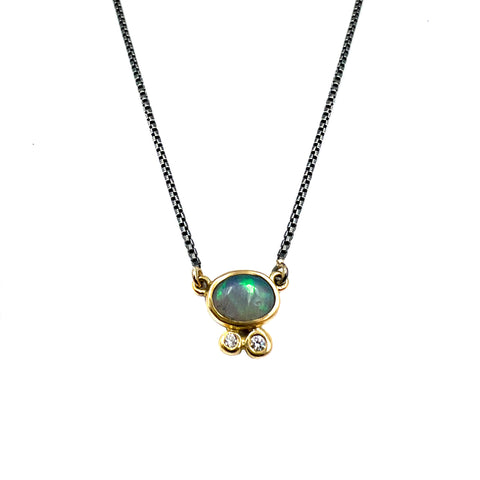 Opal Diamond Dot Necklace