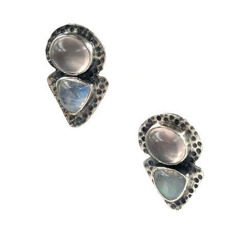 Moonstone and Rose Quarts Duo Studs