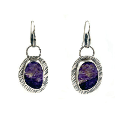 Charoite Hammered Lines Earrings