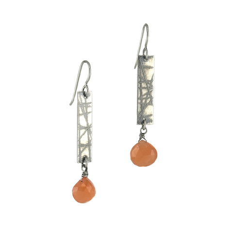 Long Strip Earrings, Peach Moonstone