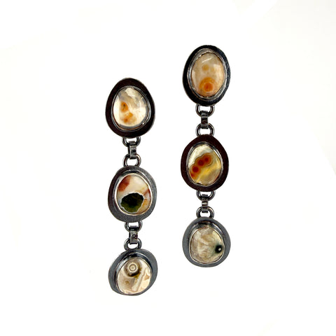Triple Stone Earrings, Ocean Jasper