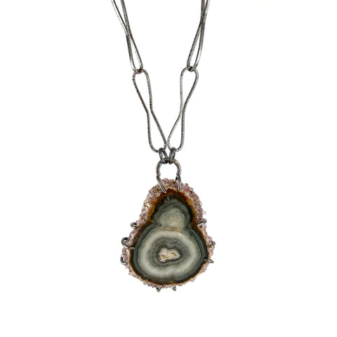 Prongset Agatę Stalachtite Pendant on Handmade Chain
