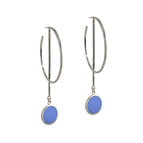 Square PacMan Hoop Earrings, Silver