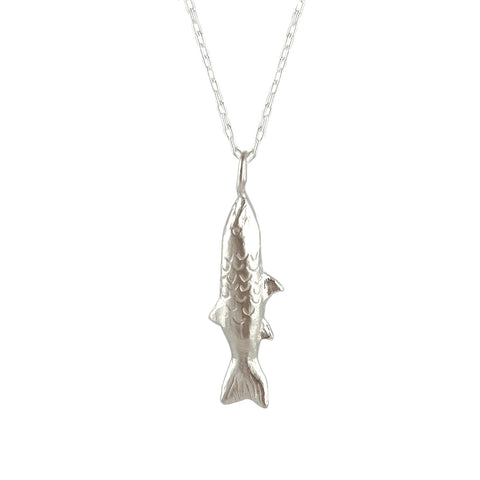 Lucky Fish Charm Necklace, Silver