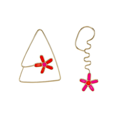 Daisy Popper Earrings, Orange and Pink