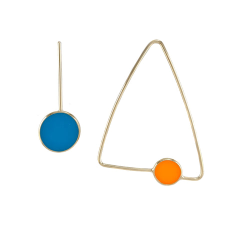 Popper Earrings, Orange and Blue