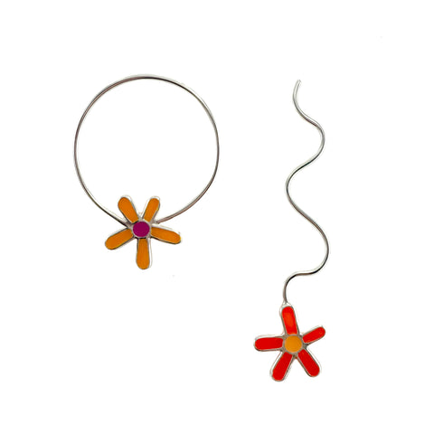 Daisy Popper Earrings, Red, Orange and Pink