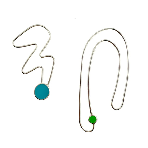 Popper Earrings, Light Blue and Green