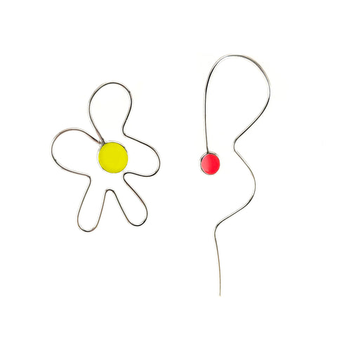 Popper Pair Earrings, Silver, Pink and Yellow