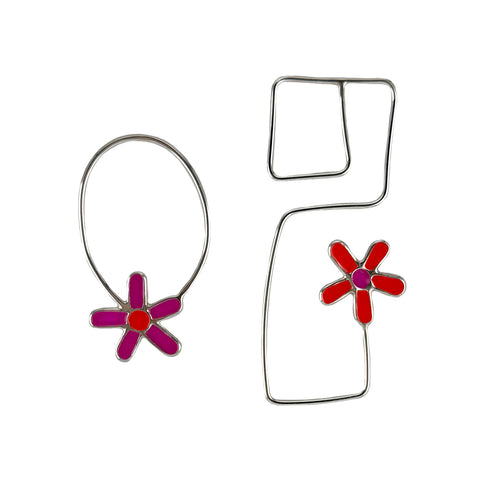 Daisy Popper Pair, Silver, Pink and Coral