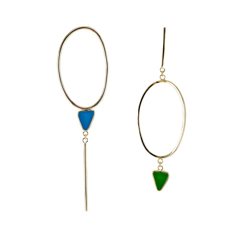 Oval and Line Drops, Gold, Green and Blue