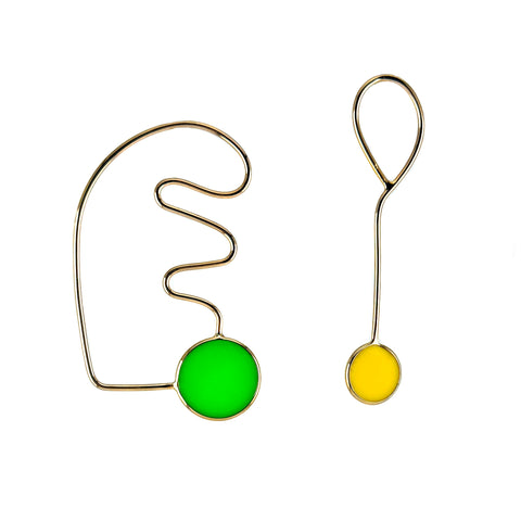 Popper Pair Earrings, Gold, Green and Yellow