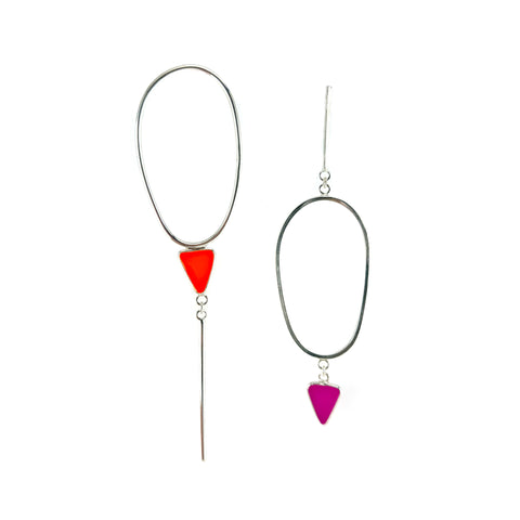 Oval and Line Drops, Silver, Pink and Orange