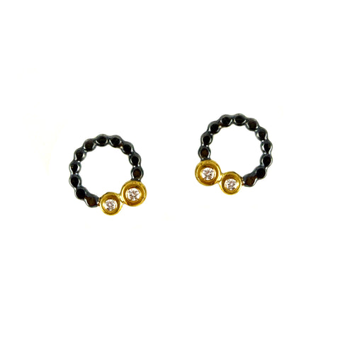 Circle Dot Earrings with Diamonds