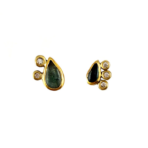 Mismatched Tourmaline and Diamond Studs