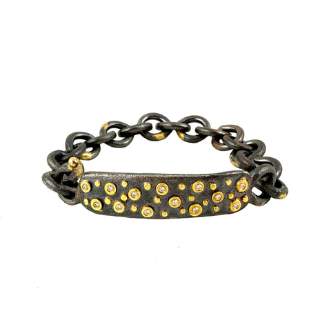 Chunky Silver, Gold, and Diamond Chain Bracelet