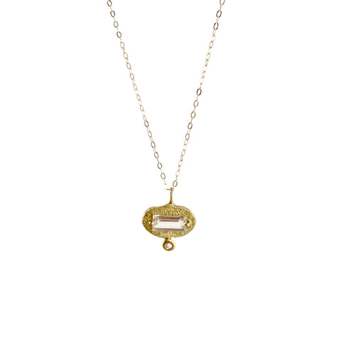 Pink Tourmaline Baguette and Diamond Necklace