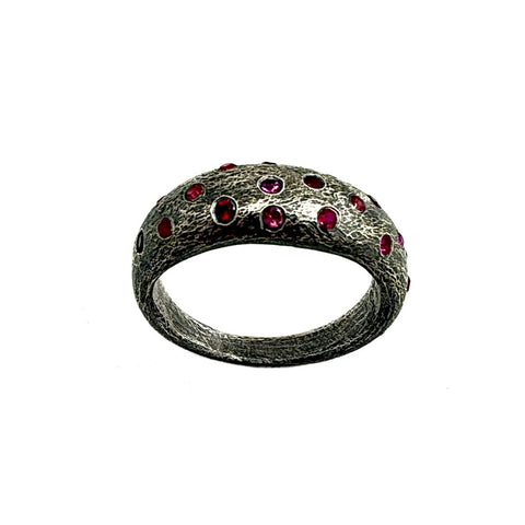 Ruby and Sapphire Speckled Ring