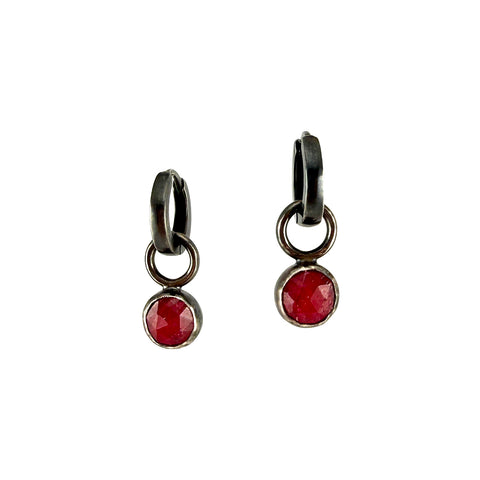 Detachable Charm Huggie Earrings, Ruby